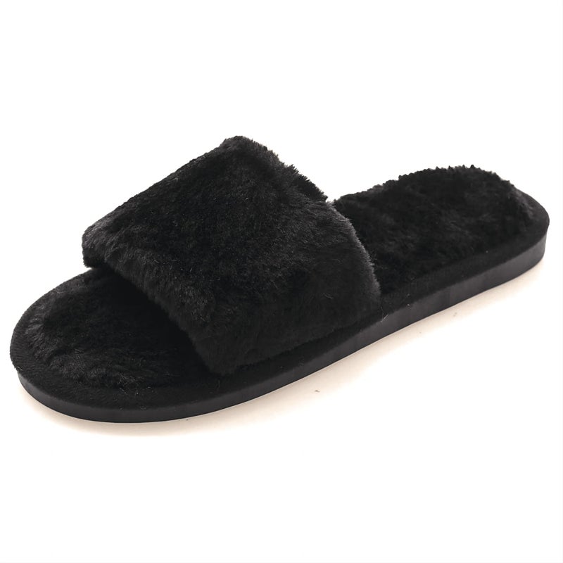 Crazy Lady Women's Fuzzy Fluffy House Slippers Cozy Cute Open Toe Memory Foam Breathable Indoor Outdoor Anti-slip Sandals(02Black40) - Image 1